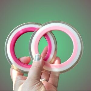 2 x vintage laminated lucite saucer bangles pink white clear mod Barbarella